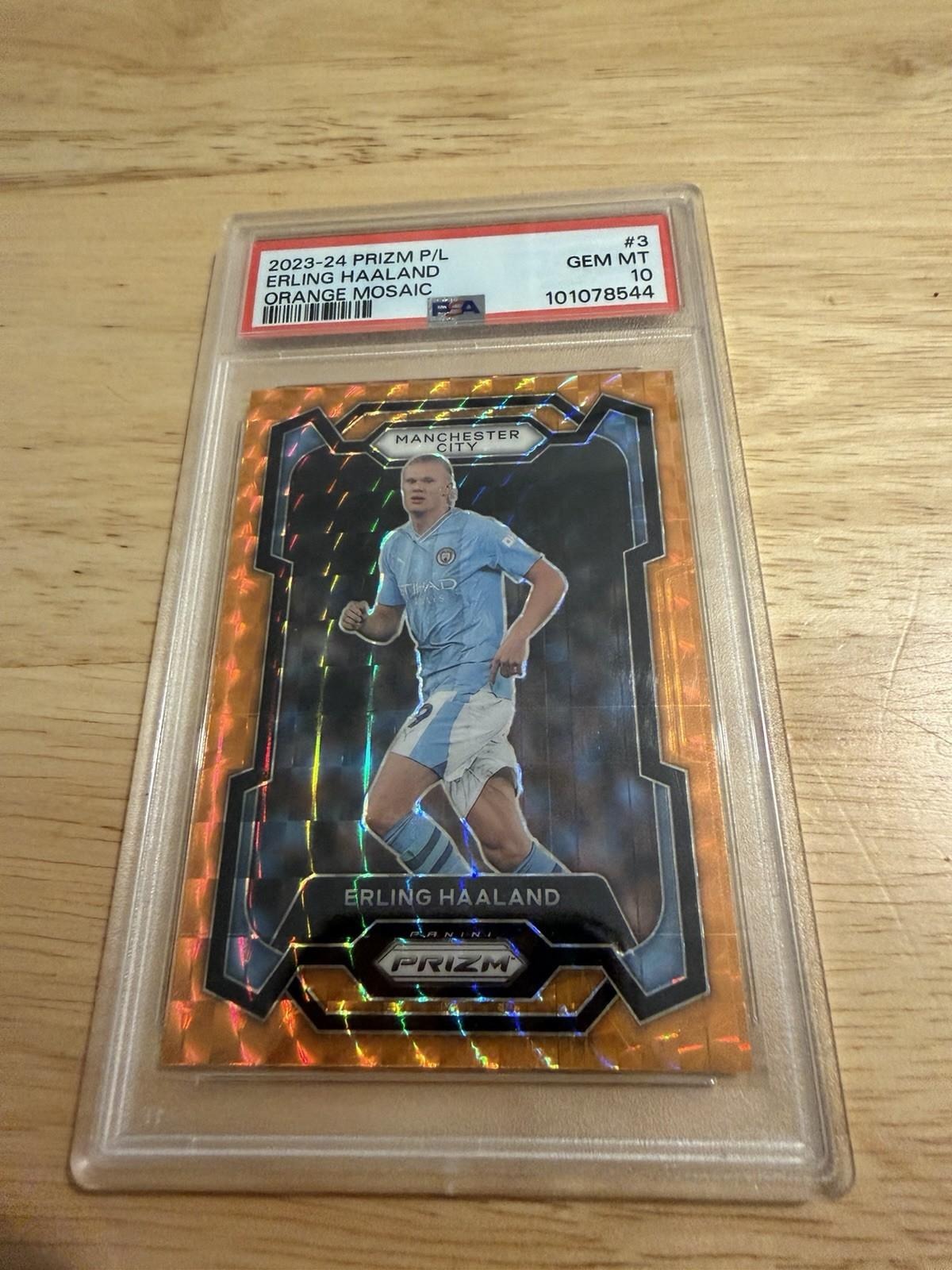 Erling Haaland 2023-24 Panini Prizm #3 Orange Mosaic PSA 10